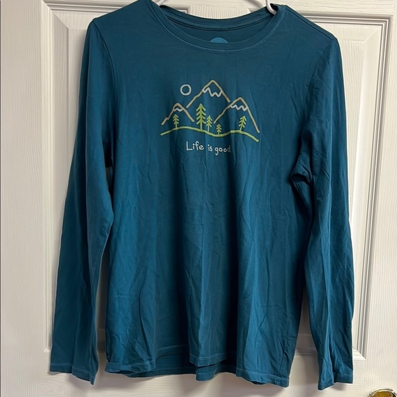 Life Is Good Tops - Life Is Good Blue Long Sleeve Tee with Mountain Graphic